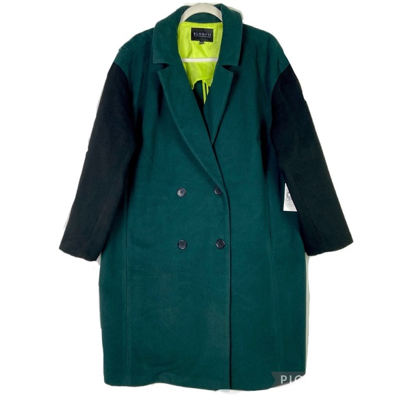 Eloquii Jackets & Blazers - NWT Eloquii Green Black Contrast Pea Coat 18/20